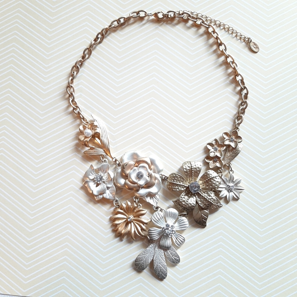 Gold and silver floral statement necklace